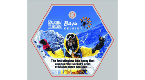 Hexagonal album cover with a person in winter gear and mountain background, featuring 'Malaysia Records' branding.